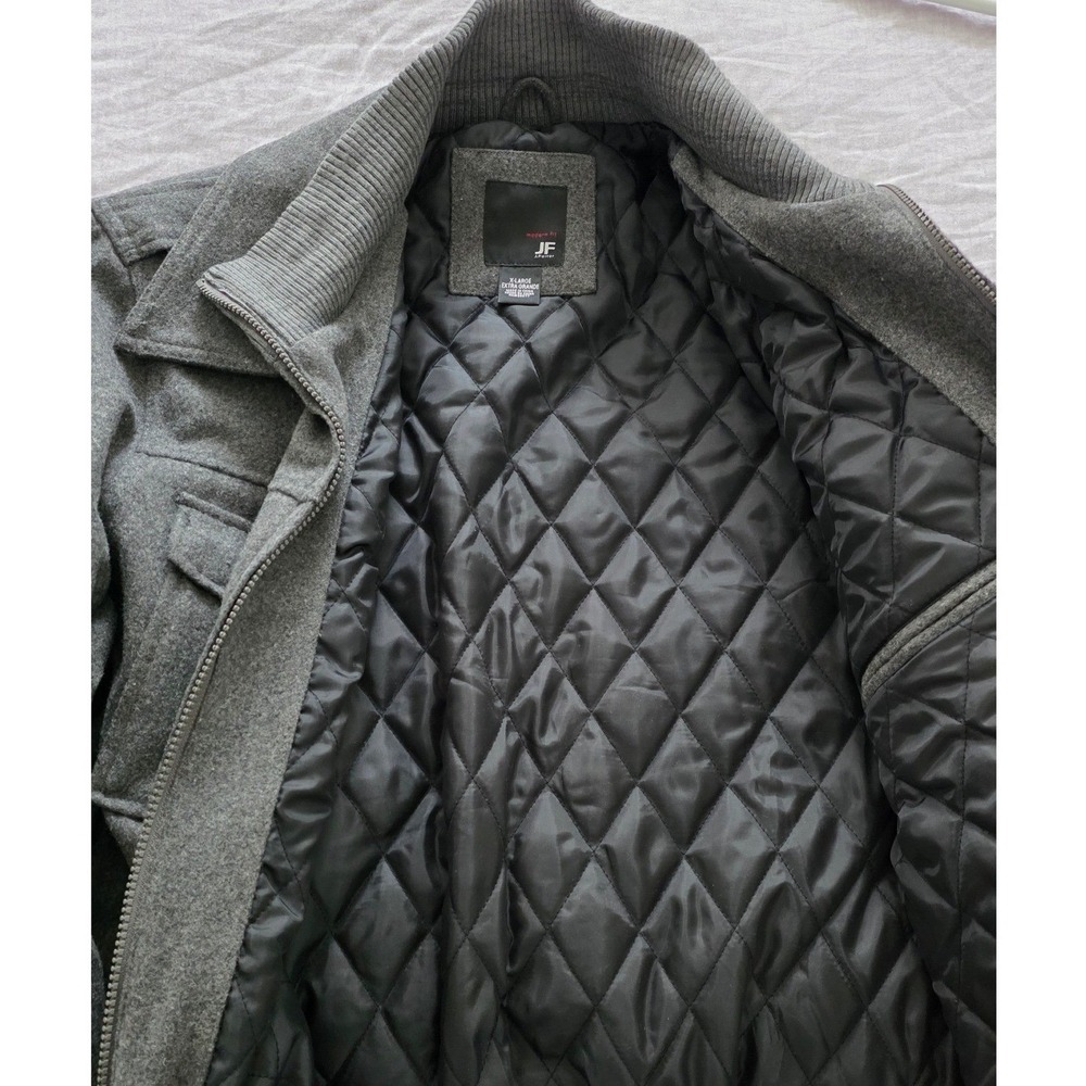JF J.Ferrar Mens XL Modern Fit Wool Blend Bomber Jacket Gray Quilted Lining